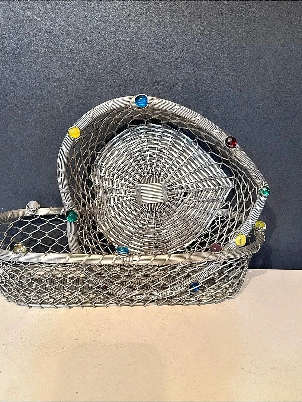 Dary Rees Original Wire Basket Set in Silver & Blue